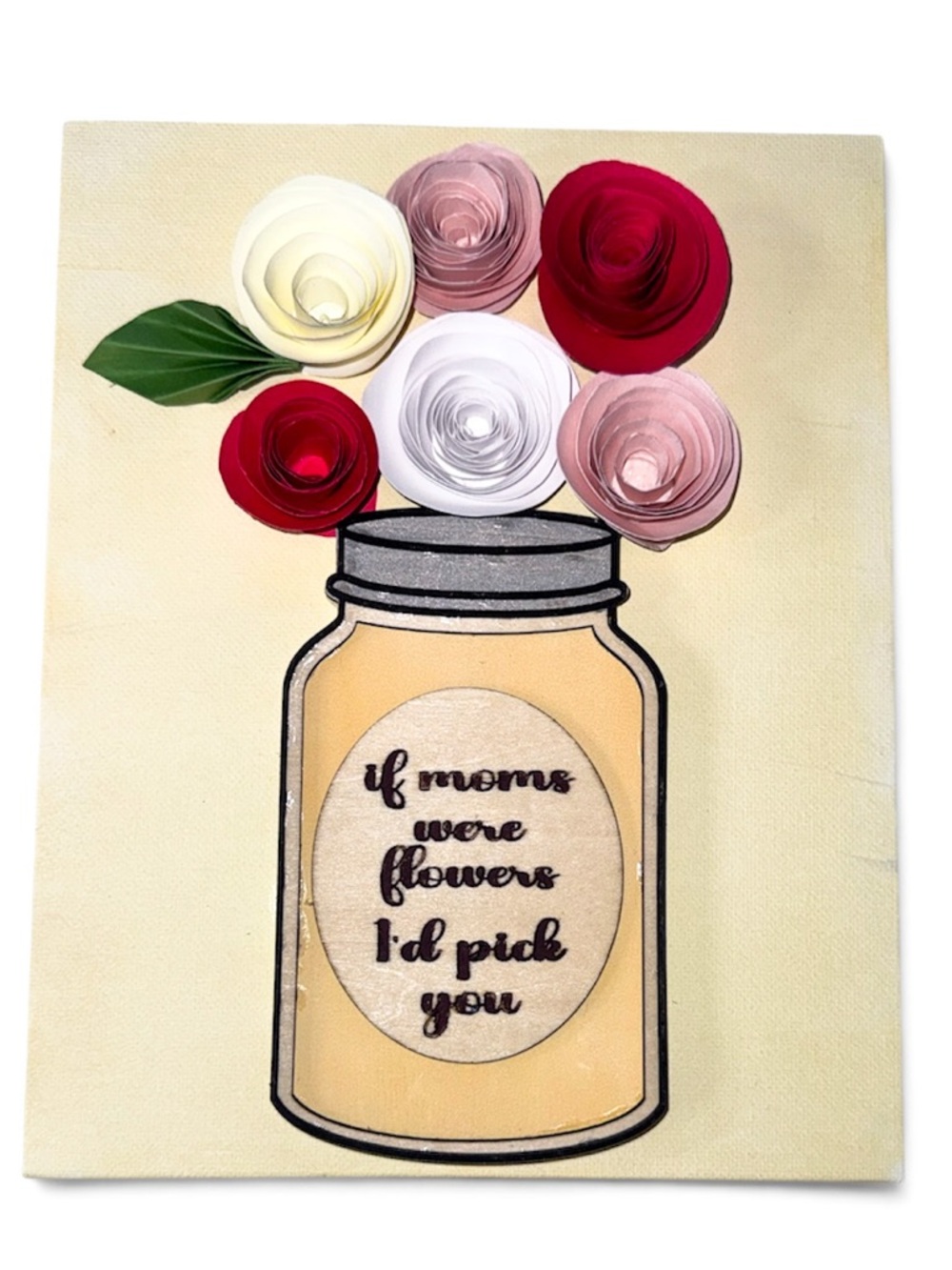 Handmade Mother’s Day Art Mason Jar Canvas Paper Flowers Rustic Gift